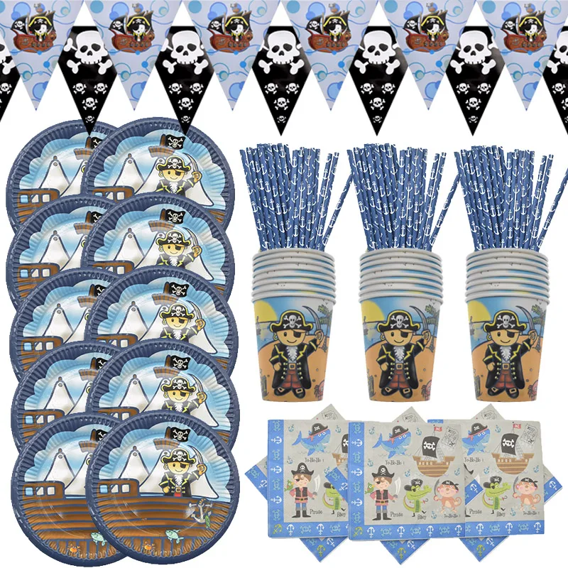 

Одноразовая посуда corsair для вечерние, комбинированная чашка и поднос в пиратском стиле, соломенная салфетка, товары для вечеринки в честь Дня Рождения