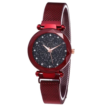 

Analog Quartz Movement Adjustable Business Shiny Women Watch Star Dial Mesh Band Electronic Gifts Magnetic Clasp Battery Powered