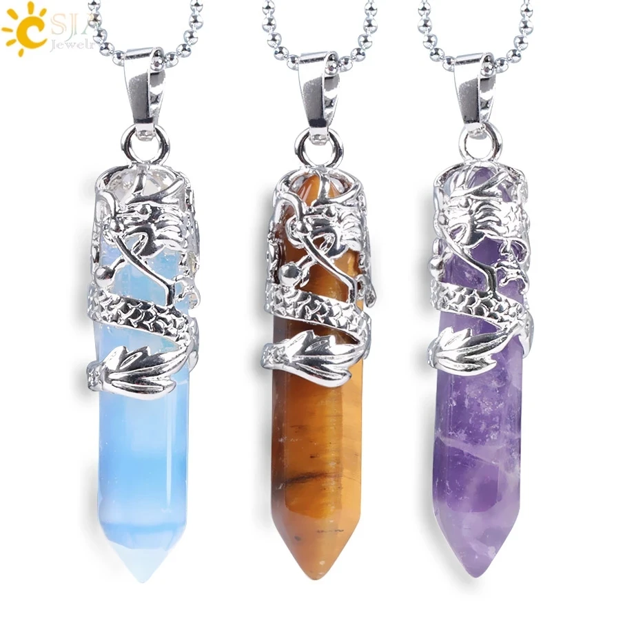 Dragon Necklace Jewelry Ethnic-Pendant Crystal-Stone Hanging Quartz CSJA Natural Women