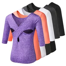 Женская спортивная рубашка для фитнеса, сексуальная, плотная, быстросохнущая, для йоги, укороченный топ, спортивная одежда для йоги, Пилатес, для бега, женская футболка