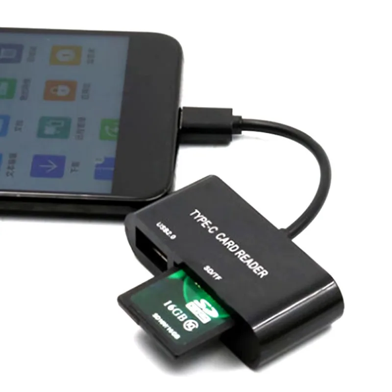 Кард-ридер 3-в-1 Тип usb-C TF защищенная цифровая карты памяти телефона планшетного компьютера проводной адаптер с кабелем