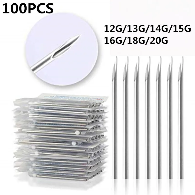 외과 강철 피어싱 바늘, 14G 16G, 무균 일회용 아큘라 코 귀, 배꼽 젖꼭지 피어싱 바늘 도구, lote, 100 개|바디 ...