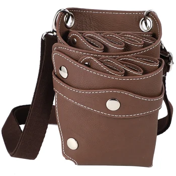 

Brown Leather Hair Style Scissors Tools Clips Bag Hairdressing Pouch Case Scissor Bag with Waist Shoulder Belt Accessory