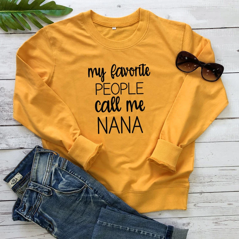 yellow-black text Мой любимый человек зовет меня Нана Толстовка забавные женские с длинным рукавом слоган пуловеры повседневные Джемперы и толстовки подарок на день матери - Цвет: yellow-black text