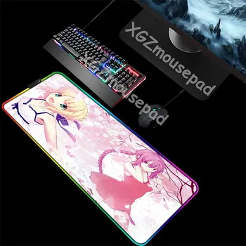 

XGZ Large RGB Gaming Mouse Pad Black Lock Edge Anime Sexy Girl Cherry Tree Custom Computer Desk Mat Non-slip for Lol Csgo Gamer