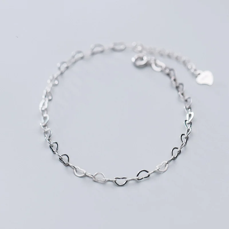 Silver Trusta 925 пробы серебряные ювелирные изделия полые любовь сердце цепи 16 см браслет для женщин девочек леди подарок на день рождения DS2379 - Окраска металла: Silver