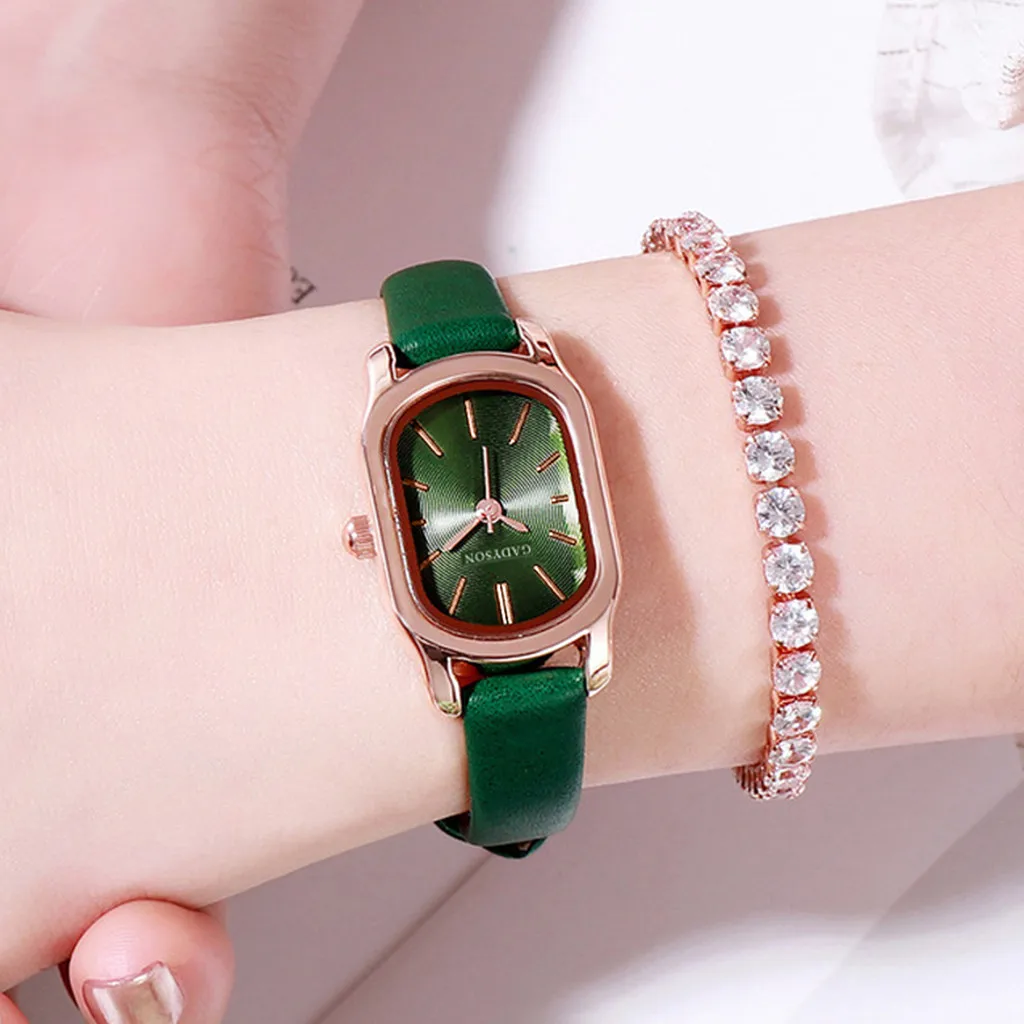 Gemstone Quartz Watches For Women Luxury 2020 Green Leather Strap Wristwatch Ladies Bracelet Wrist Watch Reloj Mujer Elegante afbeelding
