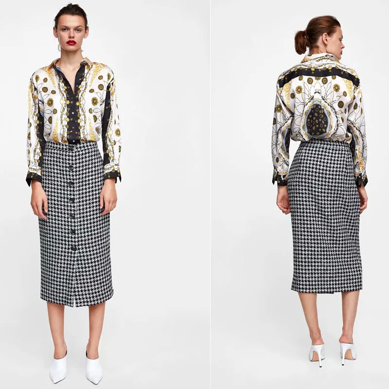 

Western Style-New Products Black And White Thousands of Birds Slim Fit High-waisted Sheath Medium-length Dress Single Row Button