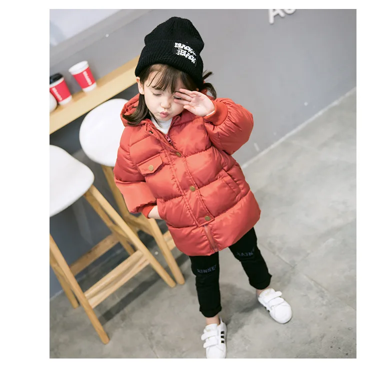 Children's down cotton padded men's and women's long autumn and winter coat hooded jacket