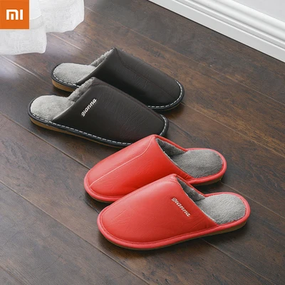 Новинка; Домашние зимние кожаные Тапочки Xiaomi Youpin; домашние тапочки с нескользящей подошвой из говядины для мужчин и женщин; теплые хлопковые тапочки для пар