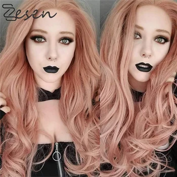 

Zesen Golden Pink Wig Colored 13*4 Synthetic Lace Front Lace Wigs Body Wave Hair Heat Resistant Wig