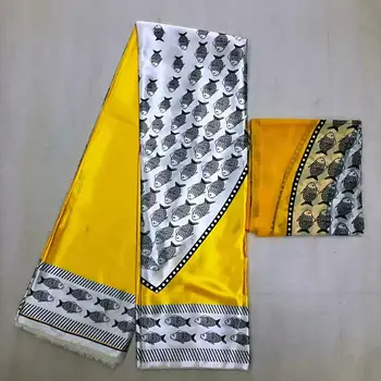 

african wax pattern print satin silk stretch fabric for dress creative Digital print wax satin silk fabric 4 yards +2yard m0014
