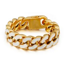 Ins Горячая 20 мм Мужская полностью белая циркониевая титановая сталь кубинская цепь в стиле хип-хоп золотые стразы браслет лучший рождественский подарок