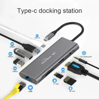 

Aluminum Alloy Multi-function Hub 4K HD USB 3.0 Hub 9-in-1 Docking Station USB C For Hdmi VGA Ethernet Adapter