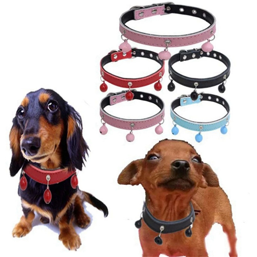 

Cute Cat Collar Solid Faux Leather Adjustable Pet Collars With Bell Cats Products For Pets Red Blue Brown Pink Size XS S M 4
