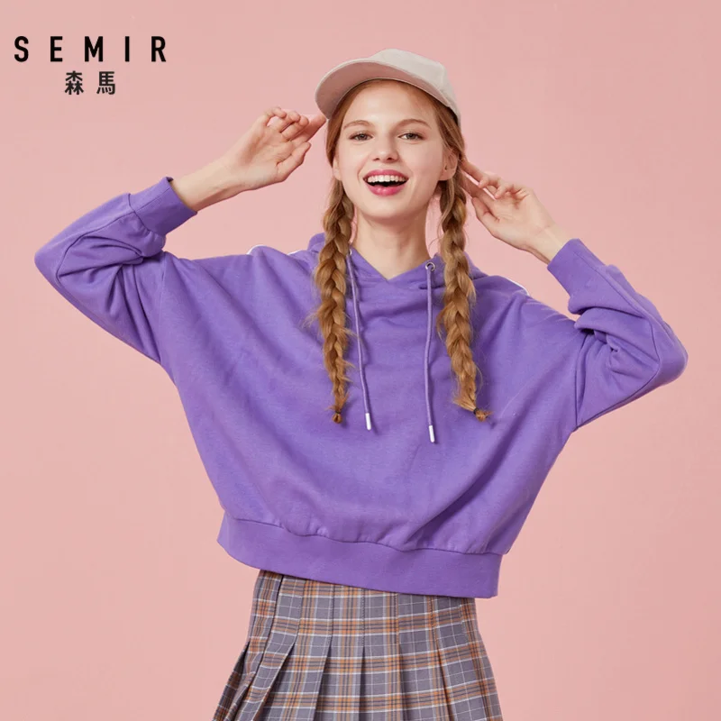 Semir толстовки женские весна и осень тонкие свободные корейская молодежная мода с капюшоном с длинным рукавом лента хит цвет волна свитер
