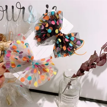 

EnkeliBB Super Beautiful Kids Girls Bow Tie Hair Clips And Hair Accessories Children Rainbow Bow Tie Mesh Clips Hand Made Baby