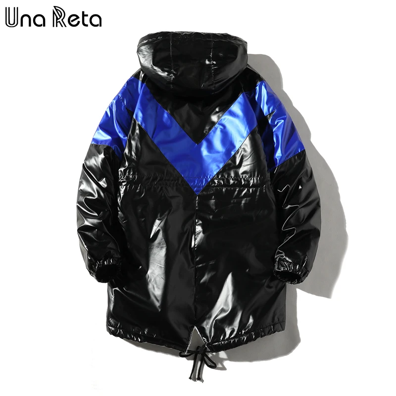 Una Reta Winter Jacket Men New Casual Patchwork Glossy Leather Parka Coat Hip Hop Men Clothes Warm Lambswool Jackets For Men