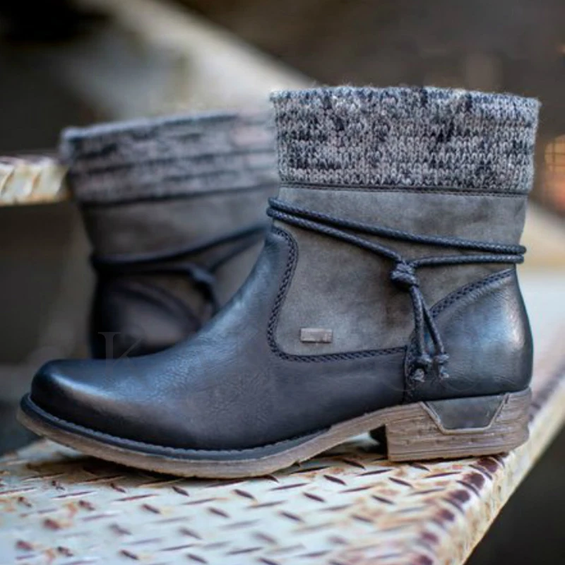 Женские ботинки 2020 Зимние Теплые ботильоны винтажные женские зимние на шнуровке