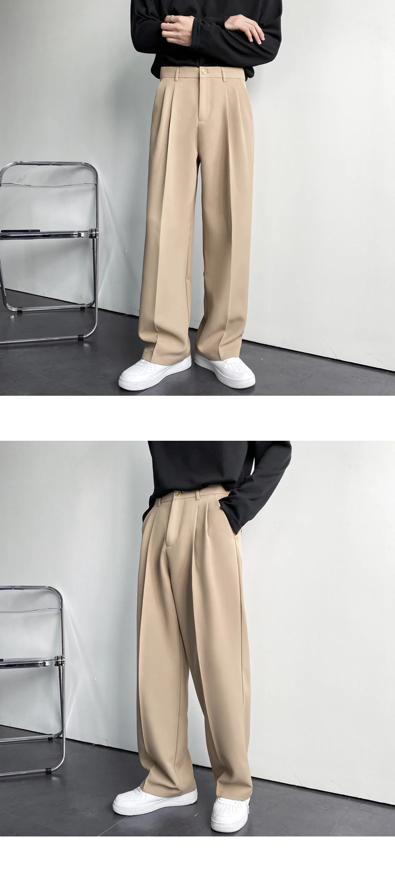 Calça coreana masculina de terno formal, perna