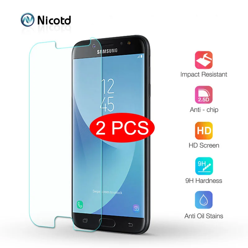 2 шт. закаленное стекло для Samsung Galaxy J7 J8 J6 J5 J4 J3 PRO 2017 2016 Защитная пленка A3 A5 A6 A7 A8 Plus A9