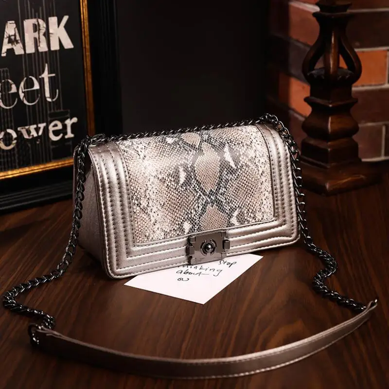 25cm old gold Bolsa feminina Сумки на цепи через плечо для женщин роскошные сумки женские сумки дизайнерские змеиная кожа женская сумка для девочек сумки на плечо - Цвет: 25cm old gold