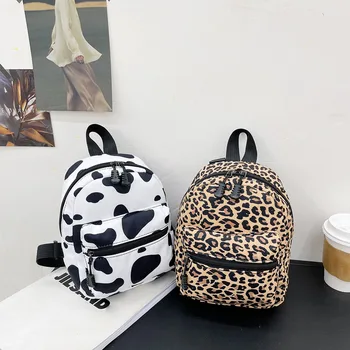 Women Zebra Leopard Cow Print Backpacks Nylon Shoulder Bag Students High School Small Book Bag Female Mini Rucksack mochila 1