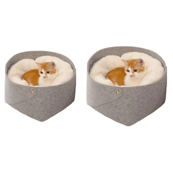 

2 Set Cat Basket Pet Dog Bed for Cat Warm Bed Dogs Houses for Cat Puppy Soft Comfortable House, Large & Small