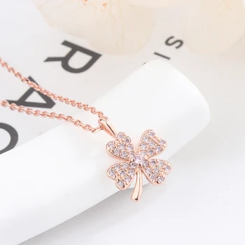 

New Four Leaf Clover Clavicle Chain Pendant Necklace 925 Sterling Silver AAA Zircon Necklaces Fine Jewelry For Women Wedding