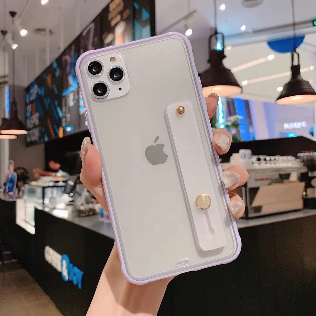 Модный прозрачный ремешок на запястье чехол для телефона для iPhone 11 Pro Max X XR Xs Max матовый Harc PC Прозрачный чехол для iPhone 6 6s 7 8 Plus - Цвет: Фиолетовый