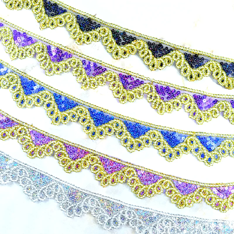 Sequined Embroidery Lace For Carnival Cosumes Ribbon Lace Wave Crochet Gold Silver Braid Trims Gold Sewing Band 4.5cm 9 Yds lace fabric lace ribbon lace garment accessories lace sewing supplies lace decoration lace accessories lace sewing accessories clothing craft accessories
