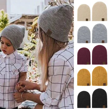 

Winter Baby Hat Knitted Parent Child Hats Warm Women Cap For Men Kids Cap For Boys Girls Hats Soft Outdoor Newborn Cap