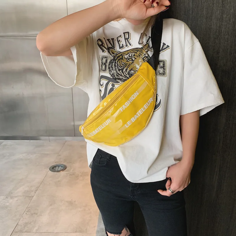 

2019 New Style Patent Leather Bright Surface-Style Chest Bag Wallet Lettered Men And Women Street Crossbody Bag