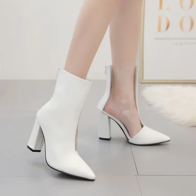 

New spring and autumn Martin boots transparent patchwork thick heel shoes