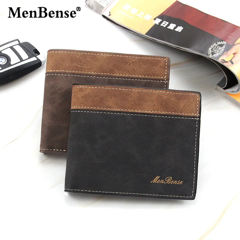 

MenBense Men Vintage Short Wallets Patchwork Zipper Coin Purse Card Holder Letter Print Bifold Walets Handbag Clutch Bag