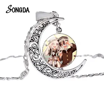 

Manga Jibaku Shounen Hanako Kun Chain Necklace Anime Toilet-Bound Hanako-Kun Art Photo Glass Dome Crescent Moon Necklace