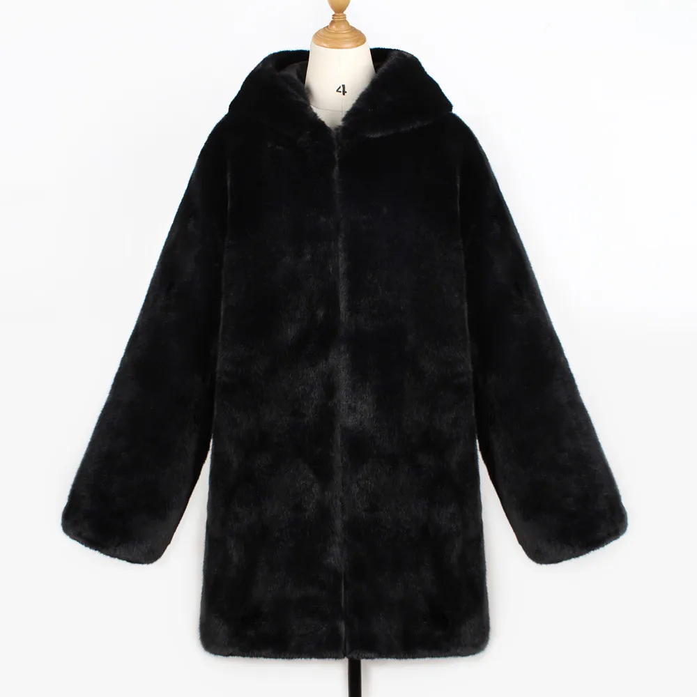 Новинка, Стильное женское теплое пальто из искусственного меха с капюшоном, Зимняя парка, верхняя одежда, Прямая поставка