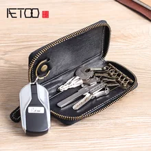 AETOO сумка для ключей ручной работы, мужская кожаная винтажная сумка на молнии, женская кожаная сумка для ключей