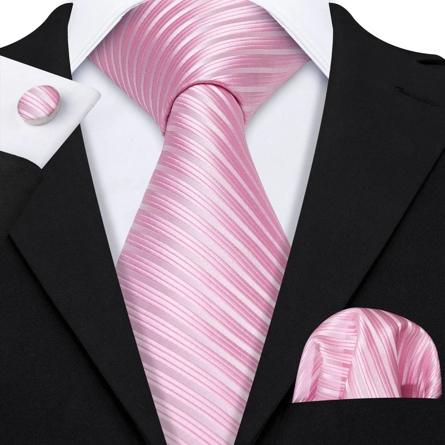 Rose Élégant assortiment de cravates Barry.Wang en soie fleurie avec boutons de manchettes et mouchoir Taille Unique 