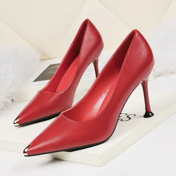 

Fashion PU Leather High Heels Women Pumps Pointed Toe Work Pump Stiletto Woman Shoes Wedding Shoes Office Career Elegant Pumps