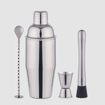 

OAPE Stainless Steel 4pcs Barware Set 700ml 25oz Silver Shiny Metal Martini Wine Campagne Bartender Cocktail Mixing Shaker Set