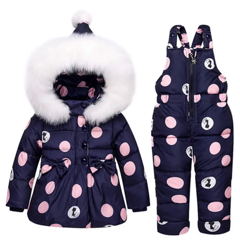 

Winter Jackets Girls 90% Duck Down Coat Children Clothing Sets Toddler Snowsuit Outerwear + Romper Coats with Fur Hooded Russian