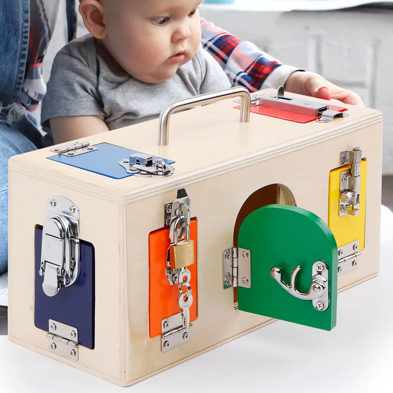 Montessori Toys For Kids Diy Colorful Lock Box Wooden Early Educational Baby Sensory Preschool Training Game Children Gift Toy | Игрушки и