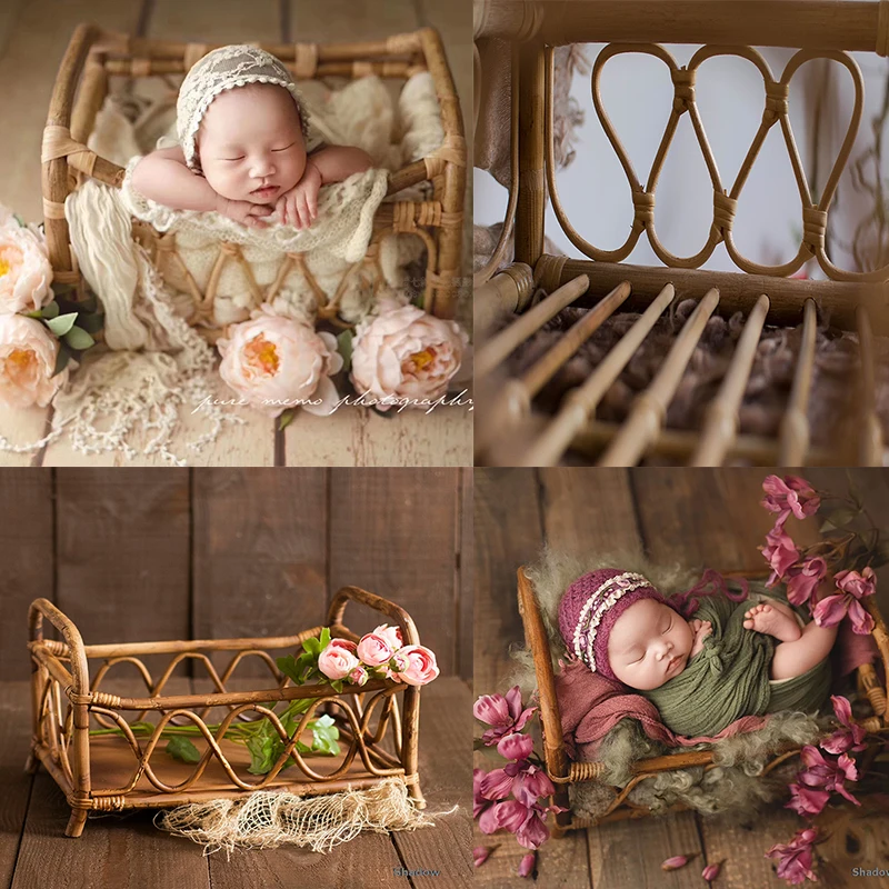 Handmade Newborn Photography Props Baby Infant Vintage Woven Basket Recién Nacido Boy And Girl Bamboo Baby Bed Photo Props