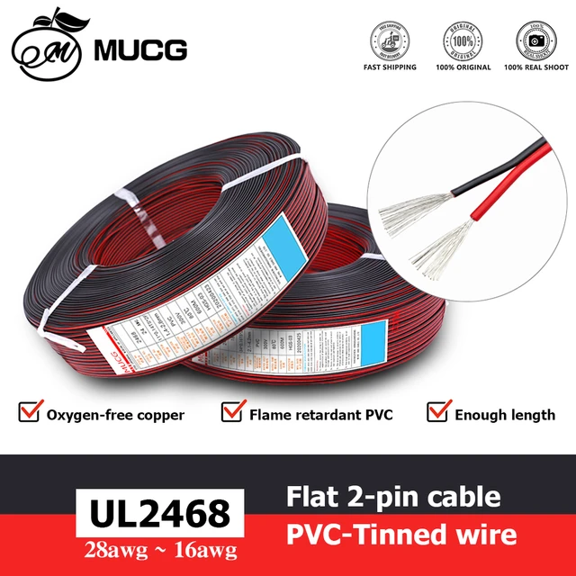 Câble à 2 broches rouge noir fil plat électrique 5v 12v led pour automobile  18awg fils