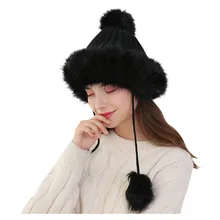 Новые женские толстые теплые вязаные милые меховые шапочки для отдыха на открытом воздухе Дикие офисные простые облегающие вязаные шапки для осенне-зимнего сезона теплые