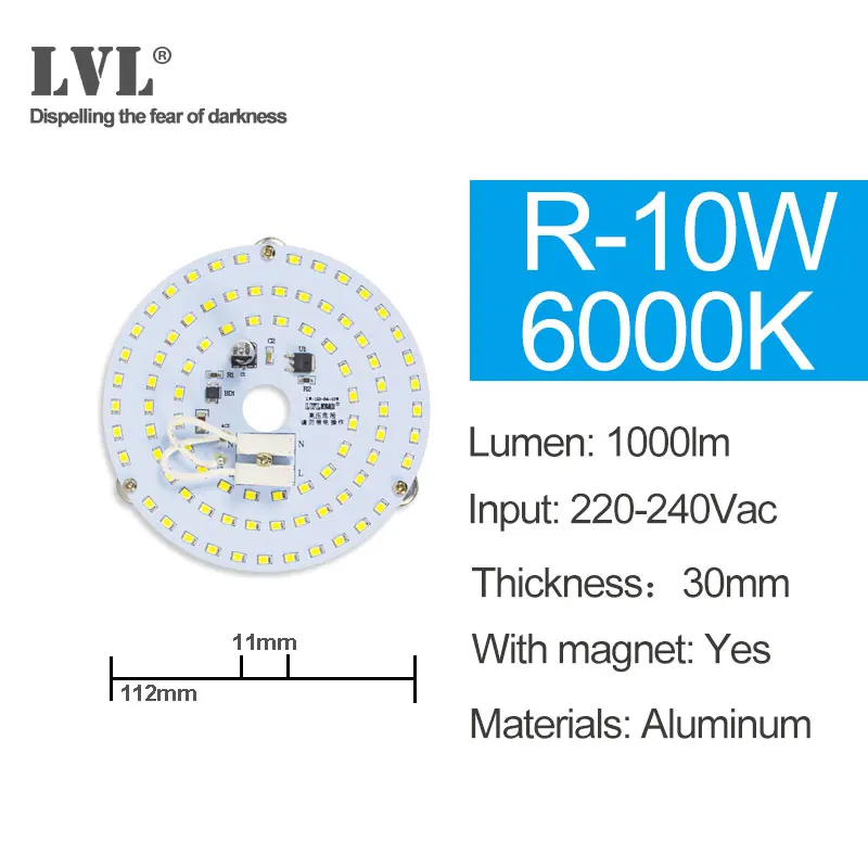 Светодиодный модуль светильник 220V 230V 240V 6W 10W 18W 25W 40W магнитное заменить лампы для проектора светильник ing источник для модернизации потолочный светильник - Цвет: R-10W-6000K