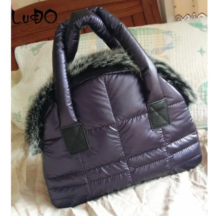 LUCDO Brand Luxury Handbag New Winter Woman Warm Space Cotton Shell Bags Designer Rabbit Fur Bag Ladies Jacket Shoulder Bag