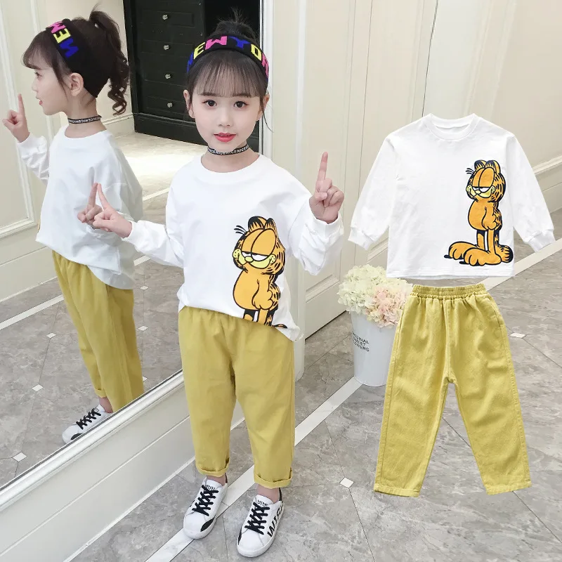 

Spring Clothing GIRL'S Childrenswear Coffee 2019 New Style Phenanthrene Cat Set Big Boy Fashion Western Style Casual Sports Two-