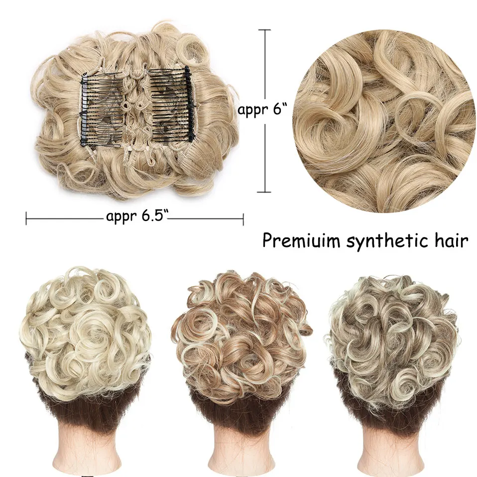  S-noilite LARGE Comb Clip In Curly Synthetic Hair Pieces Chignon Updo Cover Hairpiece Extension Hai